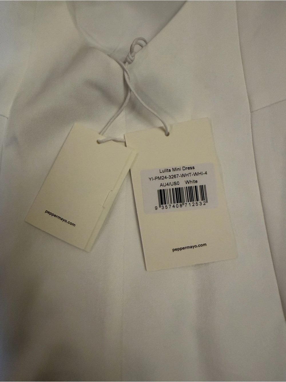 Peppermayo Lulita Mini Dress White High Neck Low Back Size US 0, XXS, New - Picture 6 of 8